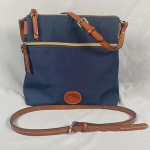 Authentic Dooney and Bourke Blue Nylon and Leather Cross Body Messenger Bag